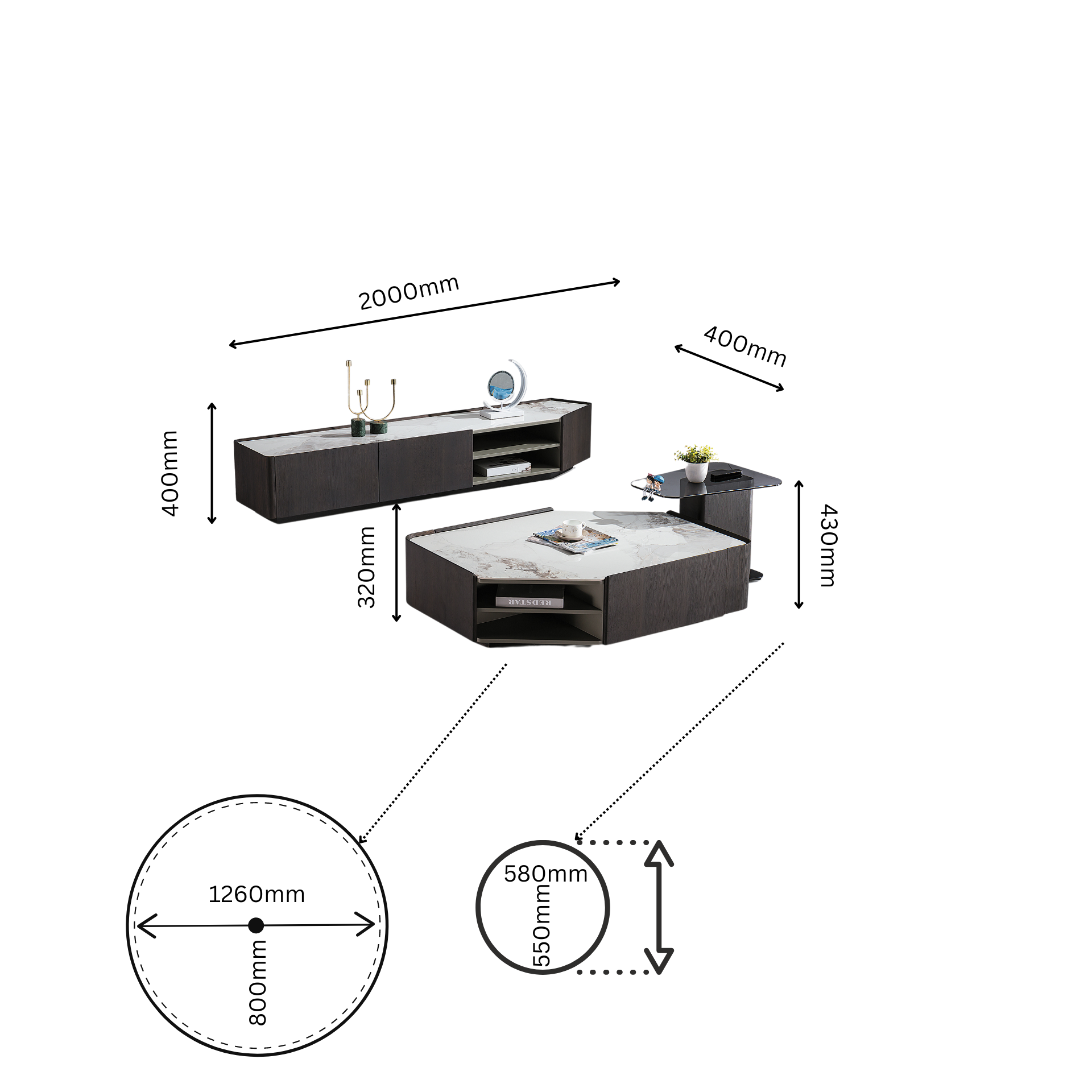 Designer Couchtisch und TV Board Leuna