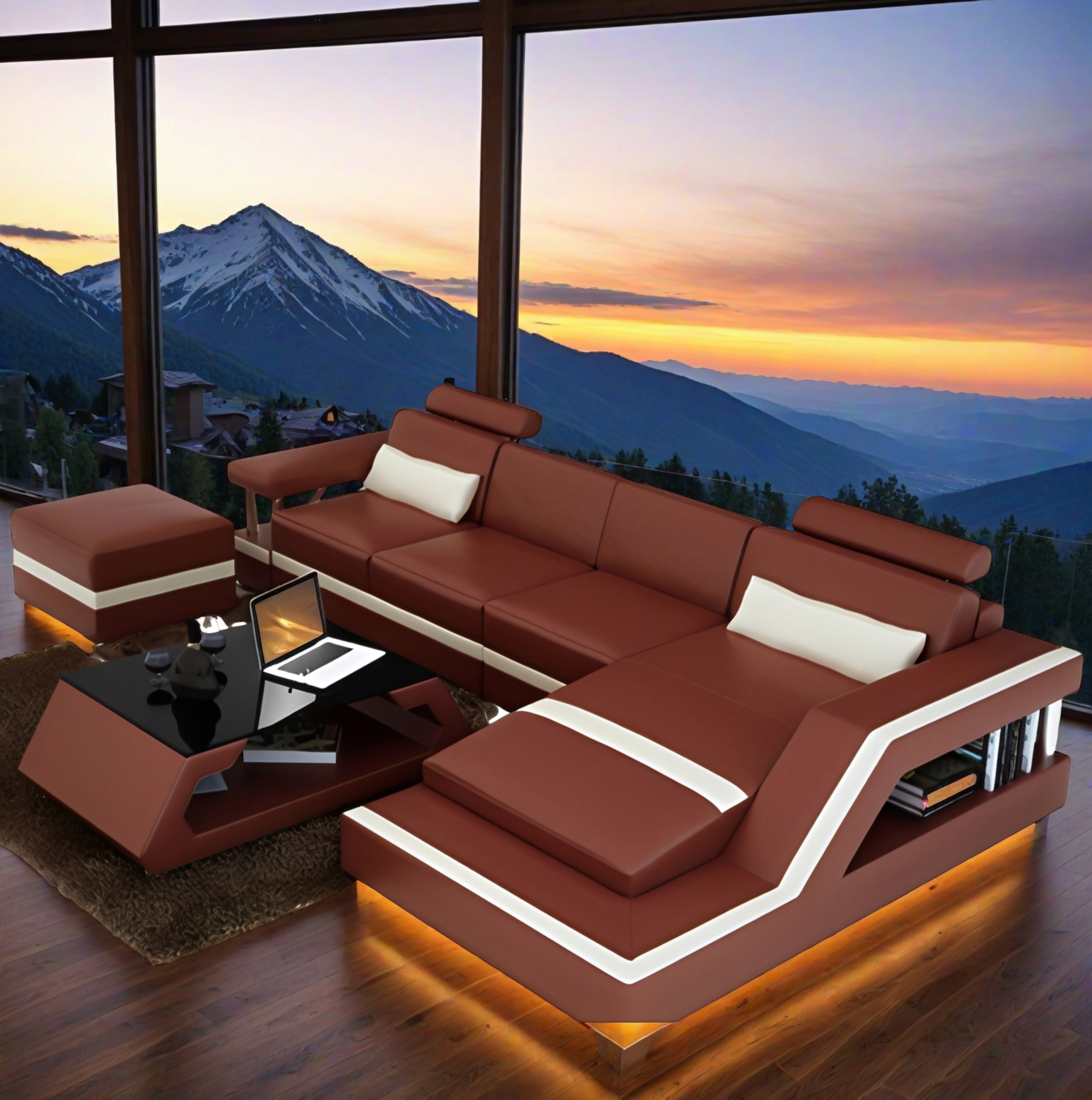  Sofa 3er-sitzer mit Hocker Sapporo