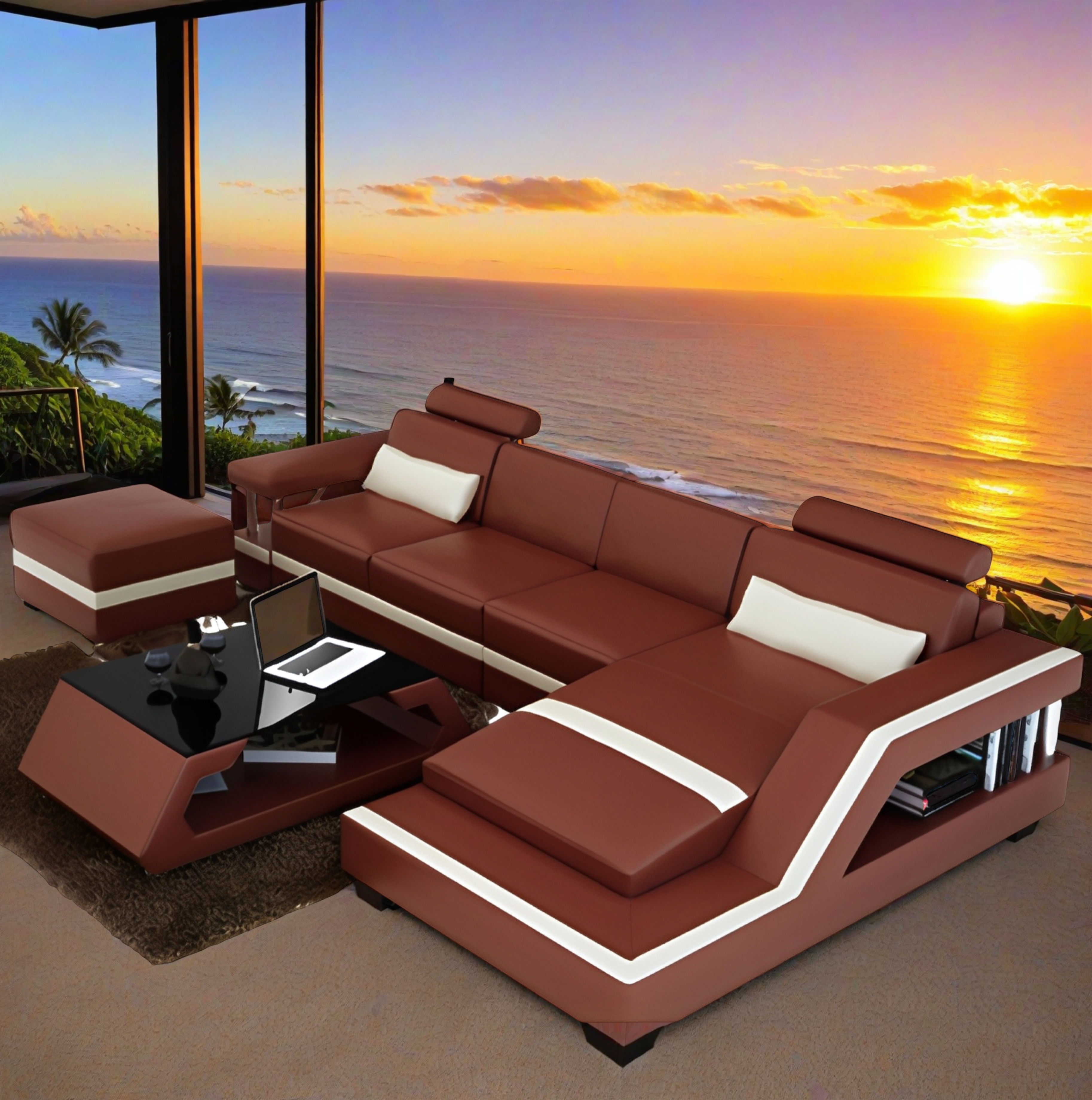  Sofa 3er-sitzer mit Hocker Sapporo